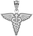 Caduceus Silver Charm Pendant Necklace with Your Name