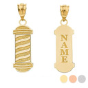 Gold Personalized Name Barber Shop Pole Engravable Pendant Necklace(Yellow/Rose/White)