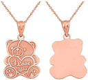 Gold Personalized Name Heart I Love You Teddy Bear Charm Pendant Necklace(Yellow/Rose/White)
