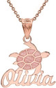 Gold Engravable Personalized Name Good Luck Sea Turtle Charm Pendant Necklace(Yellow/Rose/White)