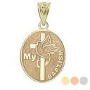 Personalized Gold My Baptism Dove Cross Engravable Oval Charm Pendant Necklace With Name(Yellow/Rose/White)