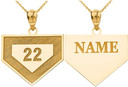 Gold Personalized Sports Home Plate Baseball Base Pendant Necklace with Your Name and Number(Yellow/Rose/White)