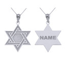 Personalized Silver Jewish Name Jewelry Engraved Interlocking Star Of David Pendant Necklace