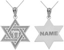 Gold Personalized Jewish Star Of David with Chai Judaica Charm Pendant Necklace With Name (Yellow/ Rose/White)