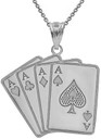 Gold Personalized Engraved Four of a Kind Aces Playing Cards Name Pendant Necklace(Yellow/Rose/White)
