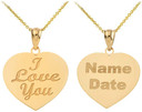 Gold Personalized Heart I Love You Pendant Engraved Initial Name and Date(Yellow/Rose/White)