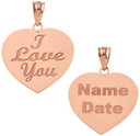 Gold Personalized Heart I Love You Pendant Engraved Initial Name and Date(Yellow/Rose/White)