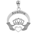 Personalized Gold Open Heart Claddagh Pendant Necklace Engraved with Any Name(Yellow/Rose/White)