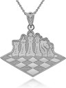 Silver Personalized Name Engraved Chess Board Game Pendant Necklace