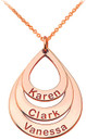 Gold Personalized Teardrop Charm Pendant Necklace Engraved with Any 3 Names(Yellow/Rose/White)