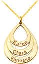 Gold Personalized Teardrop Charm Pendant Necklace Engraved with Any 3 Names(Yellow/Rose/White)