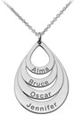 Gold Personalized Teardrop Charm Pendant Necklace Engraved with Any 4 Names(Yellow/Rose/White)