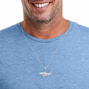 .925 Sterling Silver Satin Finish Shark Diamond Cut Pendant Necklace