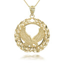 Gold Flying Eagle Laurel Wreath Pendant Necklace