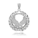 Silver Flying Eagle Laurel Wreath Pendant