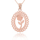 Rose Gold Rose in Filigree Bezel Pendant Necklace