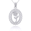 Silver Rose in Filigree Bezel Pendant Necklace