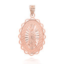 Rose Gold Our Lady of Guadalupe Oval Medallion Pendant