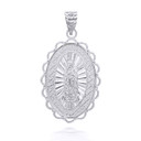 White Gold Our Lady of Guadalupe Oval Medallion Pendant