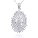 White Gold Our Lady of Guadalupe Oval Medallion Pendant Necklace