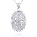 White Gold Our Lady Of Guadalupe Oval Medallion Pendant Necklace