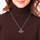 White Gold Double Heart with Arrow Pendant Necklace On Model