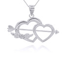 Silver Double Heart with Arrow Pendant Necklace