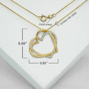 Yellow Gold Double Heart with Diamonds Pendant Necklace With Measurements