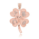 Rose Gold Tri-Tone Four Leaf Clover Good Luck Charm Pendant