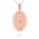 Rose Gold Oval Santa Muerte Pendant Necklace