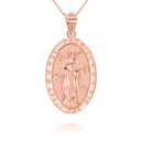 Rose Gold Oval Saint Patrick Pendant Necklace