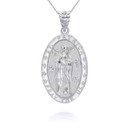 White Gold Oval Saint Patrick Pendant Necklace