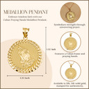 Gold Cuban Framed Praying Hands Medallion Circle Pendant Necklace (Available in Yellow/Rose/White Gold)