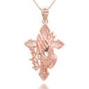 Rose Gold Cross with Praying Hands Pendant Necklace