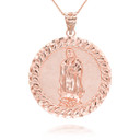 Rose Gold Cuban Framed Virgin Mary Pendant Necklace 