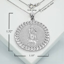 Silver Cuban Framed Virgin Mary Pendant Necklace With Measurements