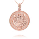 Rose Gold Roaring Tiger Medallion Pendant Necklace