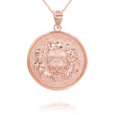 Rose Gold Roaring Lion Medallion Pendant Necklace