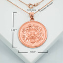 Rose Gold Roaring Lion Medallion Pendant Necklace With Measurements