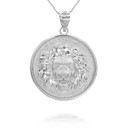 White Gold Roaring Lion Medallion Pendant Necklace