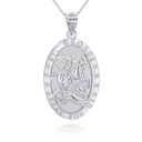 White Gold Saint George and the Dragon Pendant Necklace