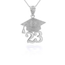 Silver 2023 Graduation Cap Pendant Necklace