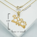 Gold 2023 Graduation Diploma Pendant Necklace With Measurements