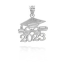 Silver 2023 Graduation Diploma With Cap Pendant