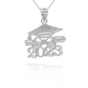 Silver 2023 Graduation Diploma With Cap Pendant Necklace