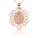 Rose Gold Our Lady Of Guadalupe With Hearts Pendant Necklace