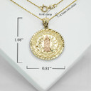 Yellow Gold Two Tone 15 Anos Our Lady Of Guadalupe Pendant Necklace With Measurements