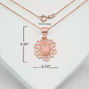 Rose Gold Our Lady Of Guadalupe With Hearts Pendant Necklace With Measurements