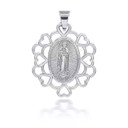 White Gold Our Lady Of Guadalupe With Hearts Pendant