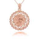 Rose Gold Quinceanera with Heart Filigree Pendant Necklace 